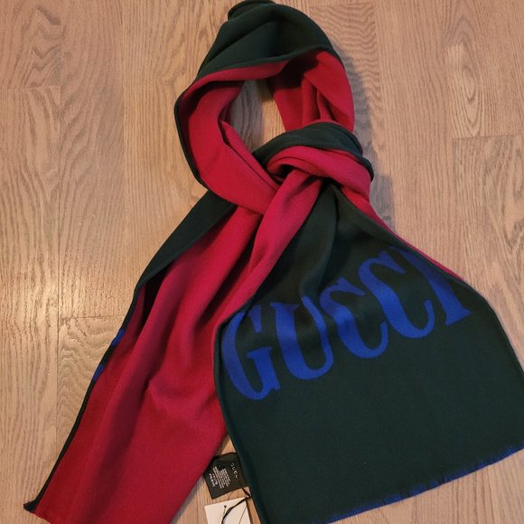 Gucci "Guccium" GUCCI logo wool jacquard scarf UNISEX - Picture 1 of 6
